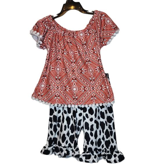 Girls Western Cow Print Bandana Pattern 2 pieces set sz 4/5 XL - Picture 3 of 4